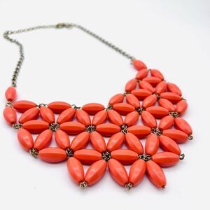 J. Crew coral‎ floral cluster beaded necklace bib